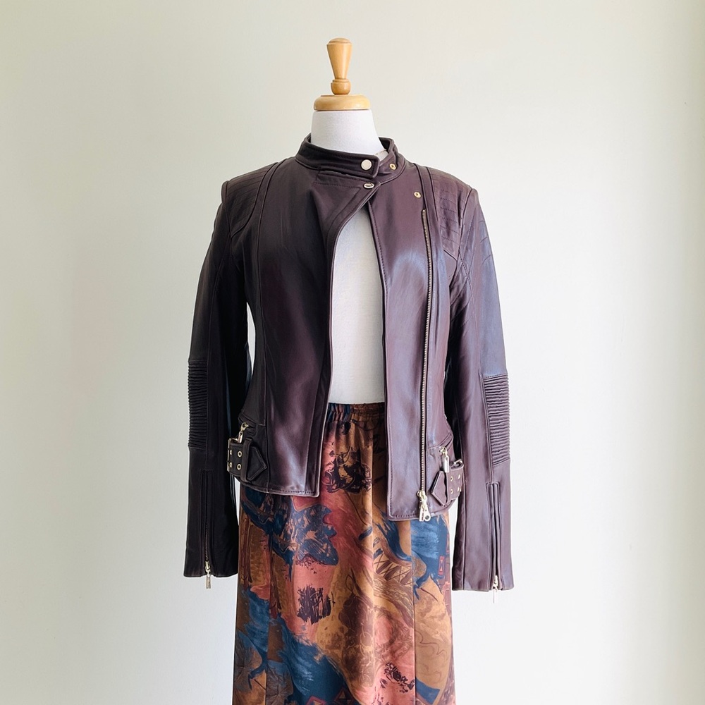 Guess by Marciano Plum Brown Leather Moto Jacket